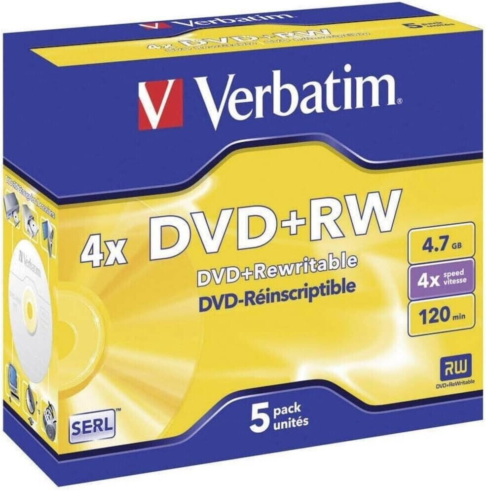 DVD Vierge - DVD+RW 4x – Pack de 5 Reinscriptibles – Verbatim
