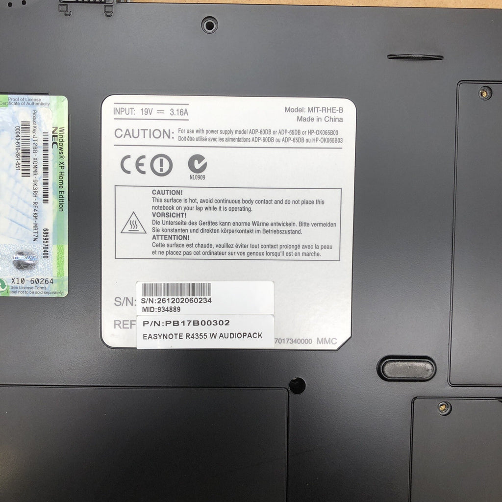 Plasturgie - Packard Bell Easynote MIT-RHE-B