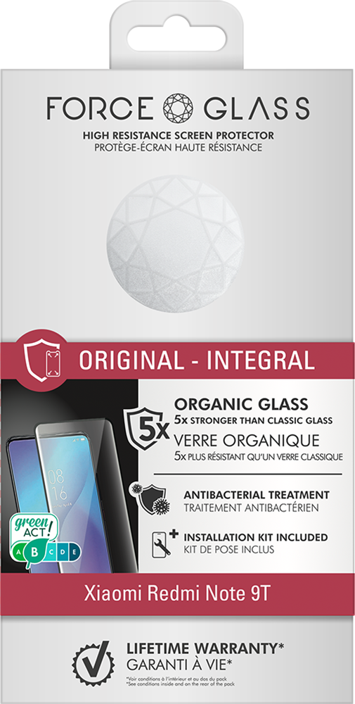 Verre Trempé Organique pour Xiaomi Redmi Note 9T Garantie à vie - Force Glass