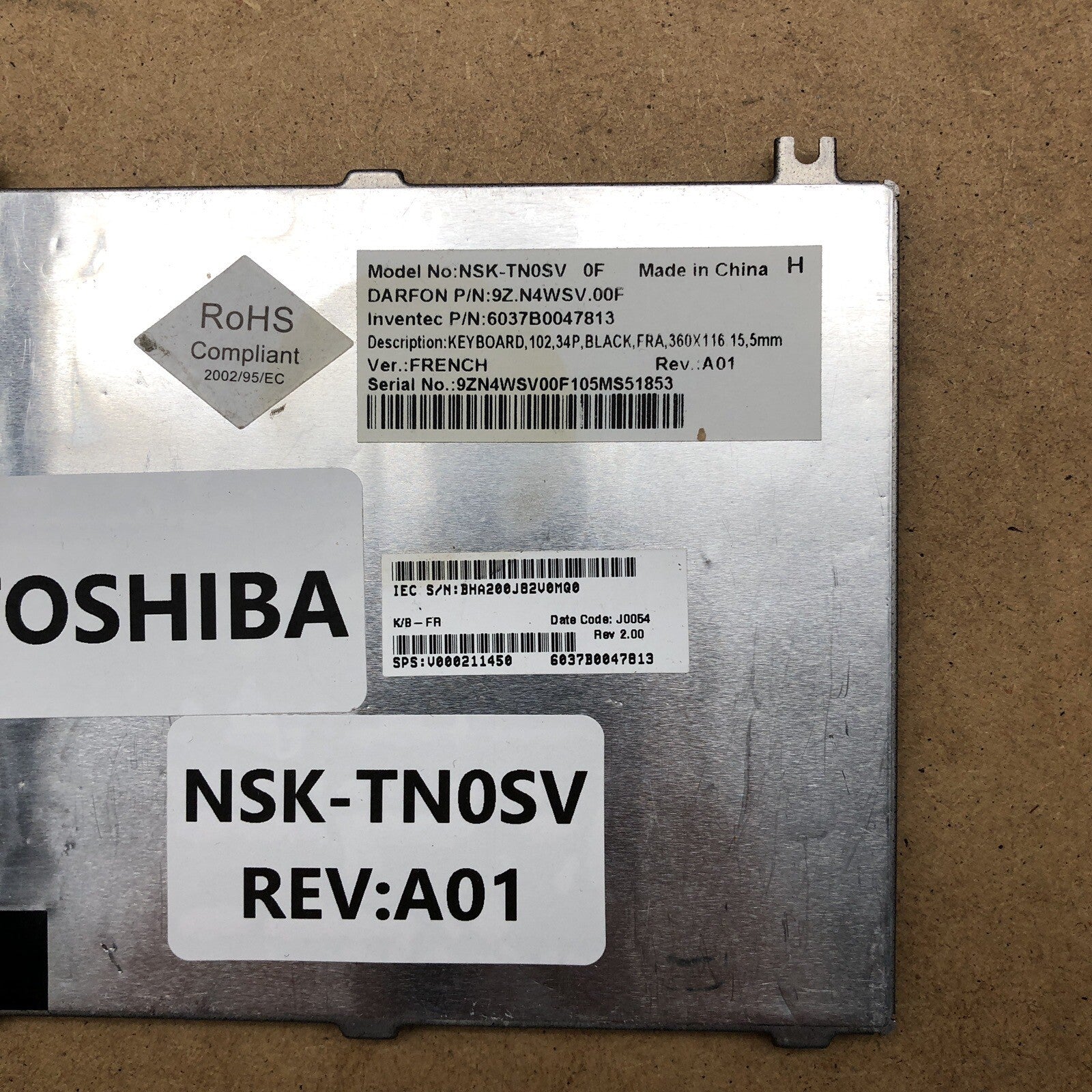 Clavier azerty - NSK-TNOSV - Rev : A01 - TOSHIBA