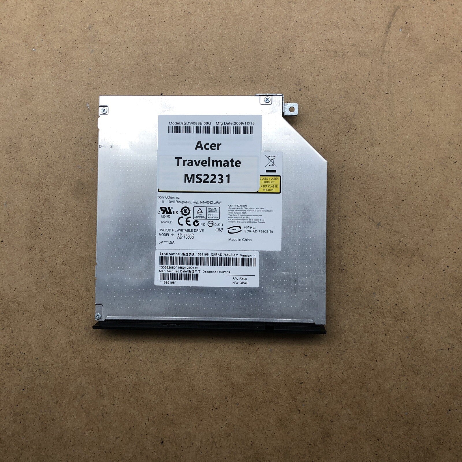 Lecteur/graveur DVD - Acer TravelMate MS2231