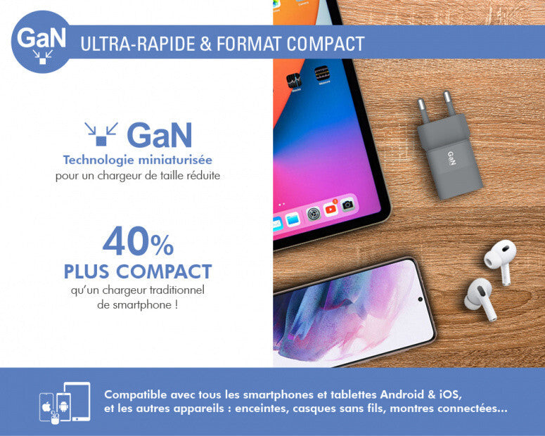 Chargeur Secteur GaN 30W Force Power, USB C Power Delivery, Garantie à Vie
