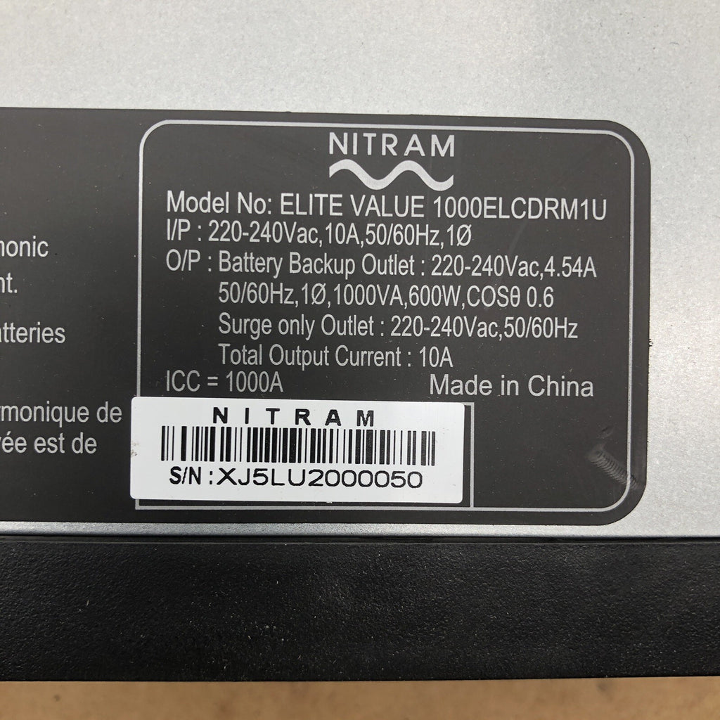 Onduleur NITRAM - ELITE VALUE 1000ELCDRM1U