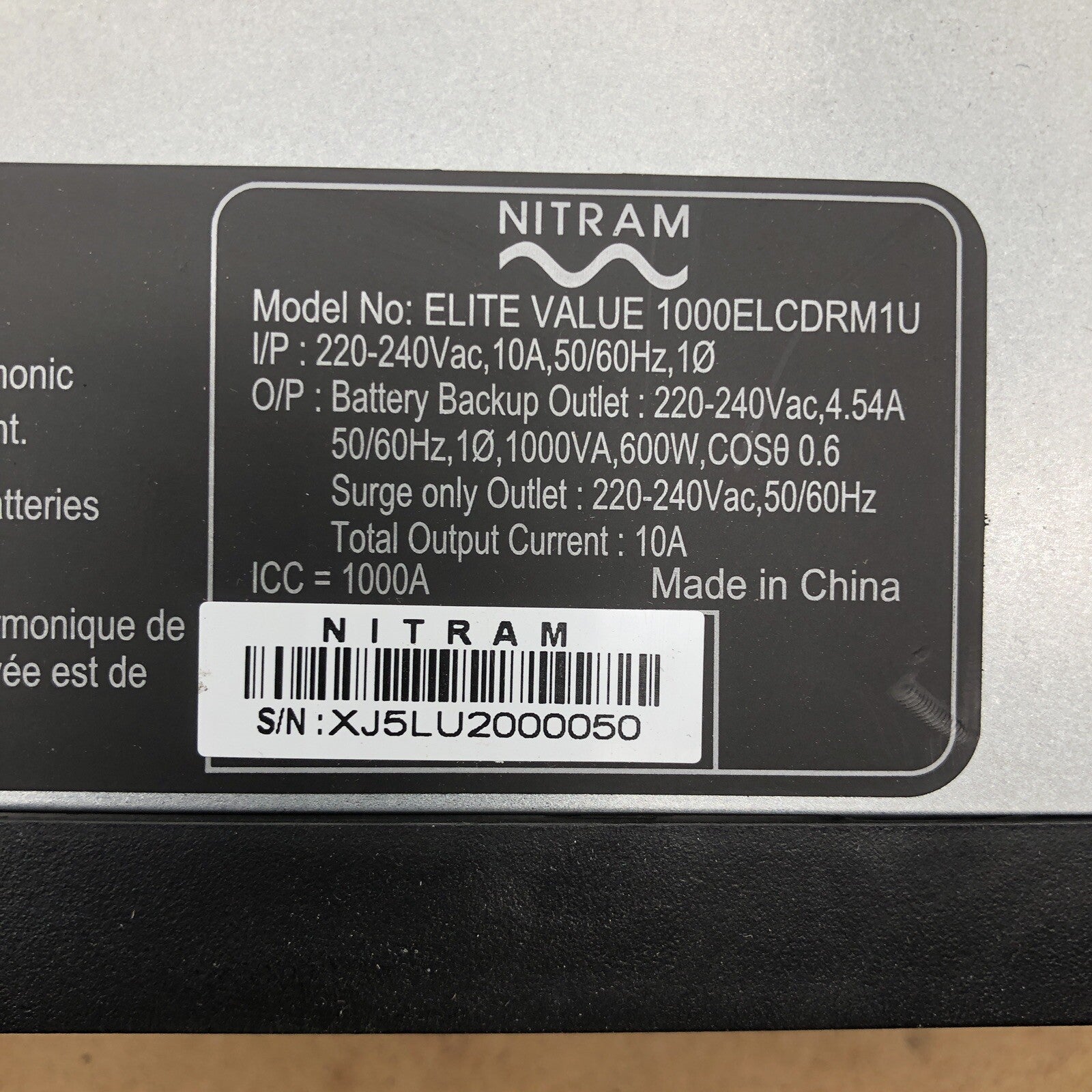 Onduleur NITRAM - ELITE VALUE 1000ELCDRM1U