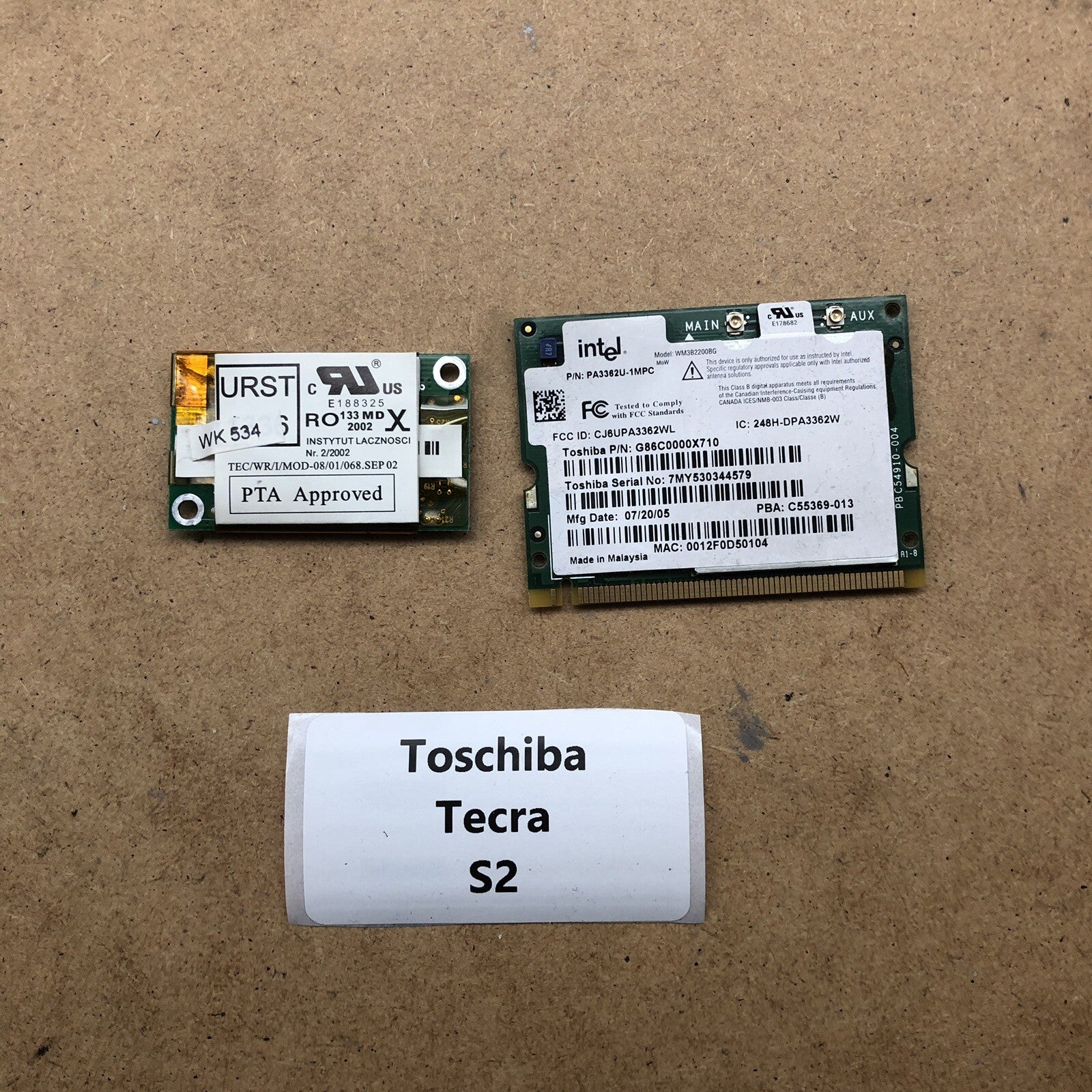 Cartes réseau et wifi - Toshiba Tecra S2