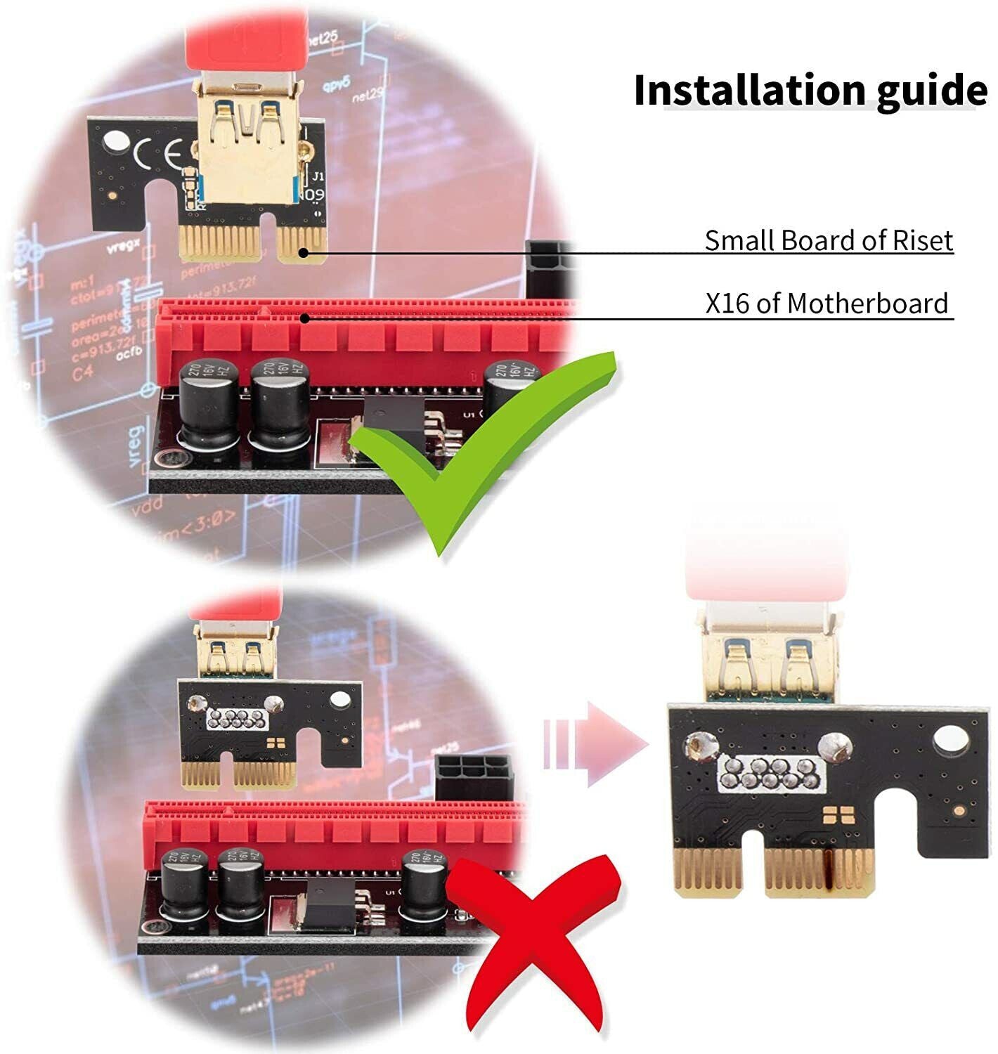 Pack de 5 Riser PCIE VER009S Adaptateur PCI-E PCIe 1x à 16x crypto minage - NEUF